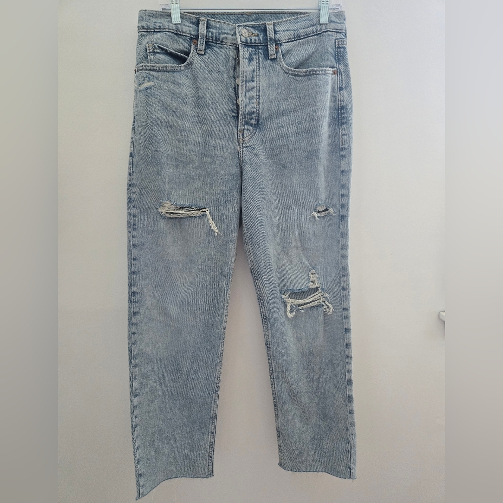 Old Navy Blue Boyfriend Jeans Distressed Relaxed Fit